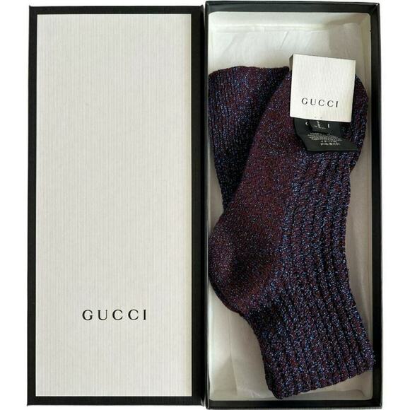 GUCCI Burgandy/Blue Metallic Accent Wool Sock, S8 (18-20cm) - Picture 1 of 10